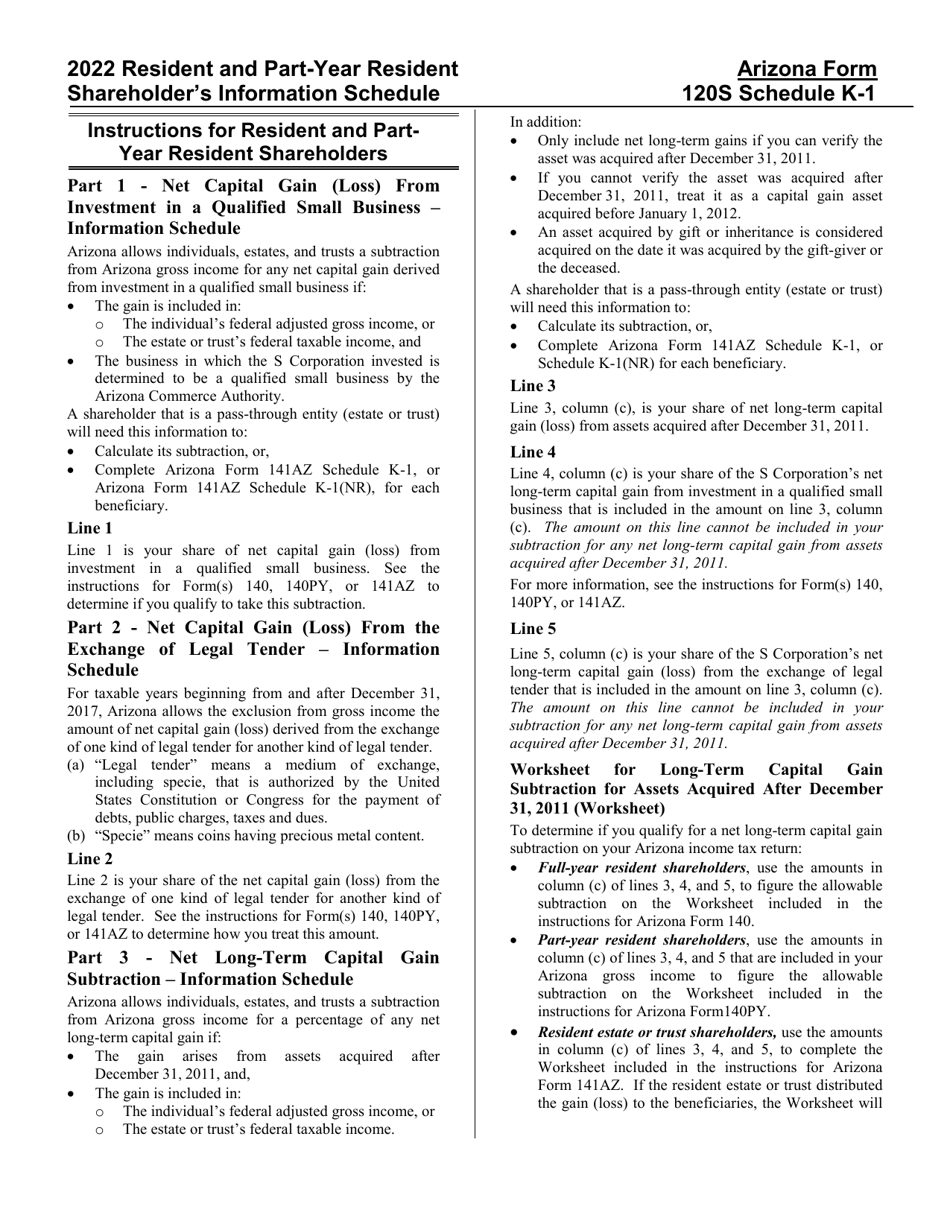 Arizona Form 120S (ADOR11191) Schedule K-1 Resident and Part-Year Resident Shareholders Information Schedule - Arizona, Page 3