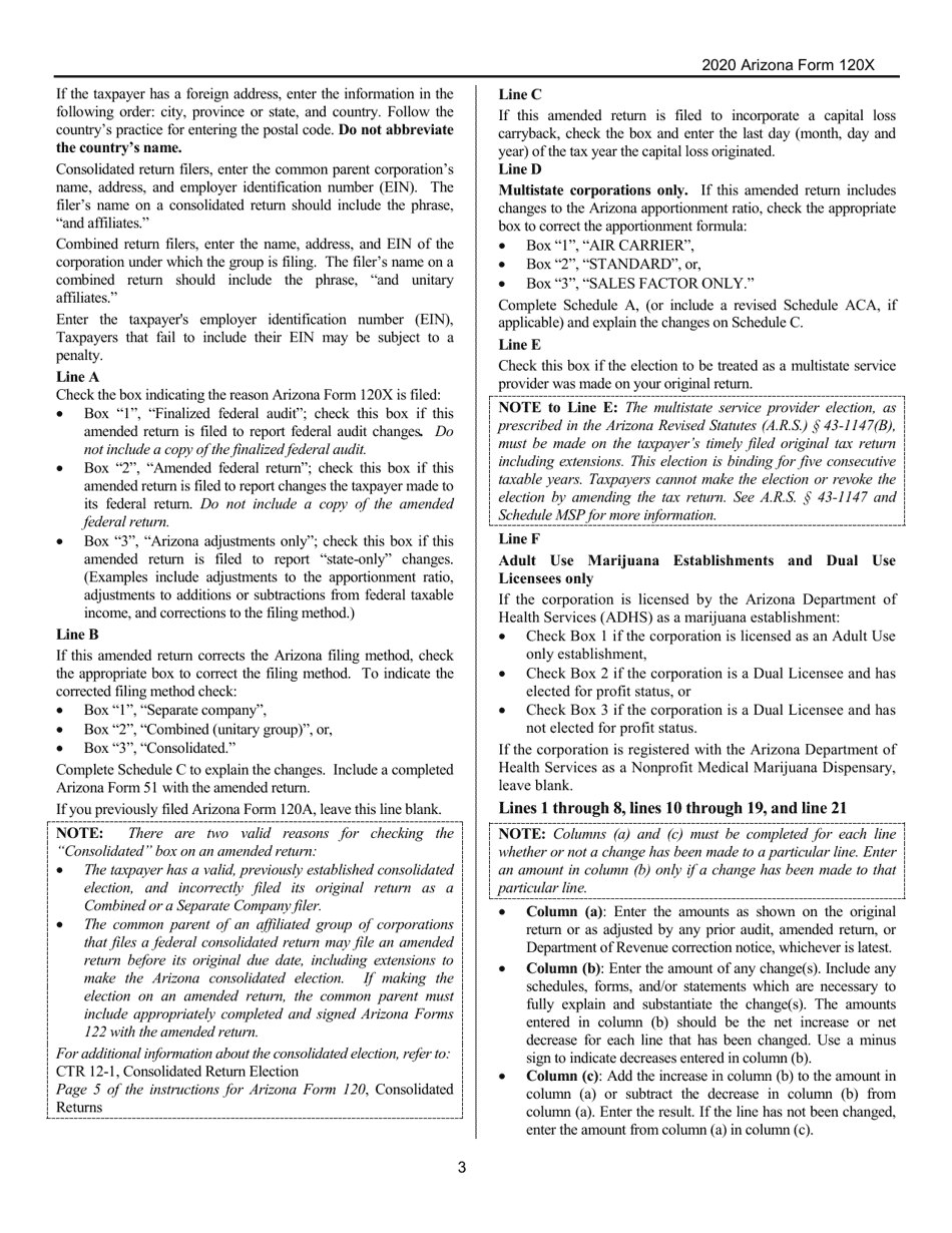 Download Instructions For Arizona Form 120x Ador10341 Arizona Amended Corporation Income Tax 4508