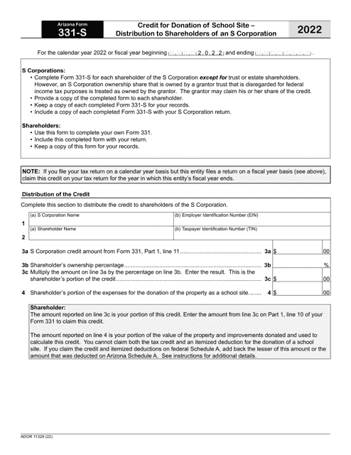 Arizona Form 331-S (ADOR11329) 2022 Printable Pdf