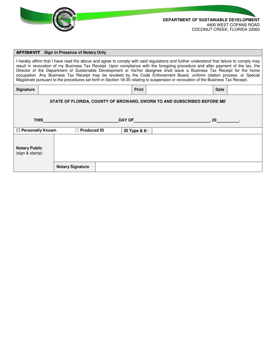 Home Based Business Tax Receipt Application - City of Coconut Creek, Florida, Page 4