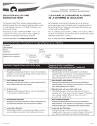 Document preview: Form NWT9394 Education Hall of Fame Nomination Form - Northwest Territories, Canada (English/French)