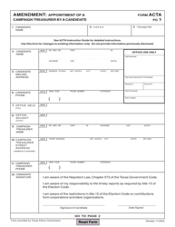 Form ACTA Amendment: Appointment of a Campaign Treasurer by a Candidate - Texas