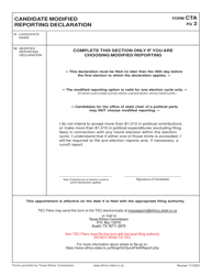 Form CTA Appointment of a Campaign Treasurer by a Candidate - Texas, Page 2