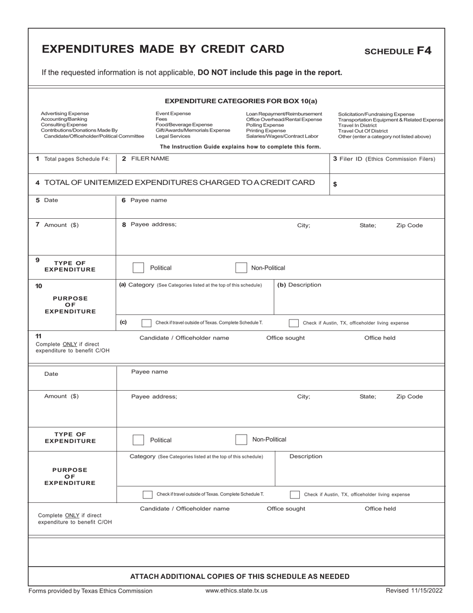 Form C / OH Candidate / Officeholder Campaign Finance Report - Texas, Page 11