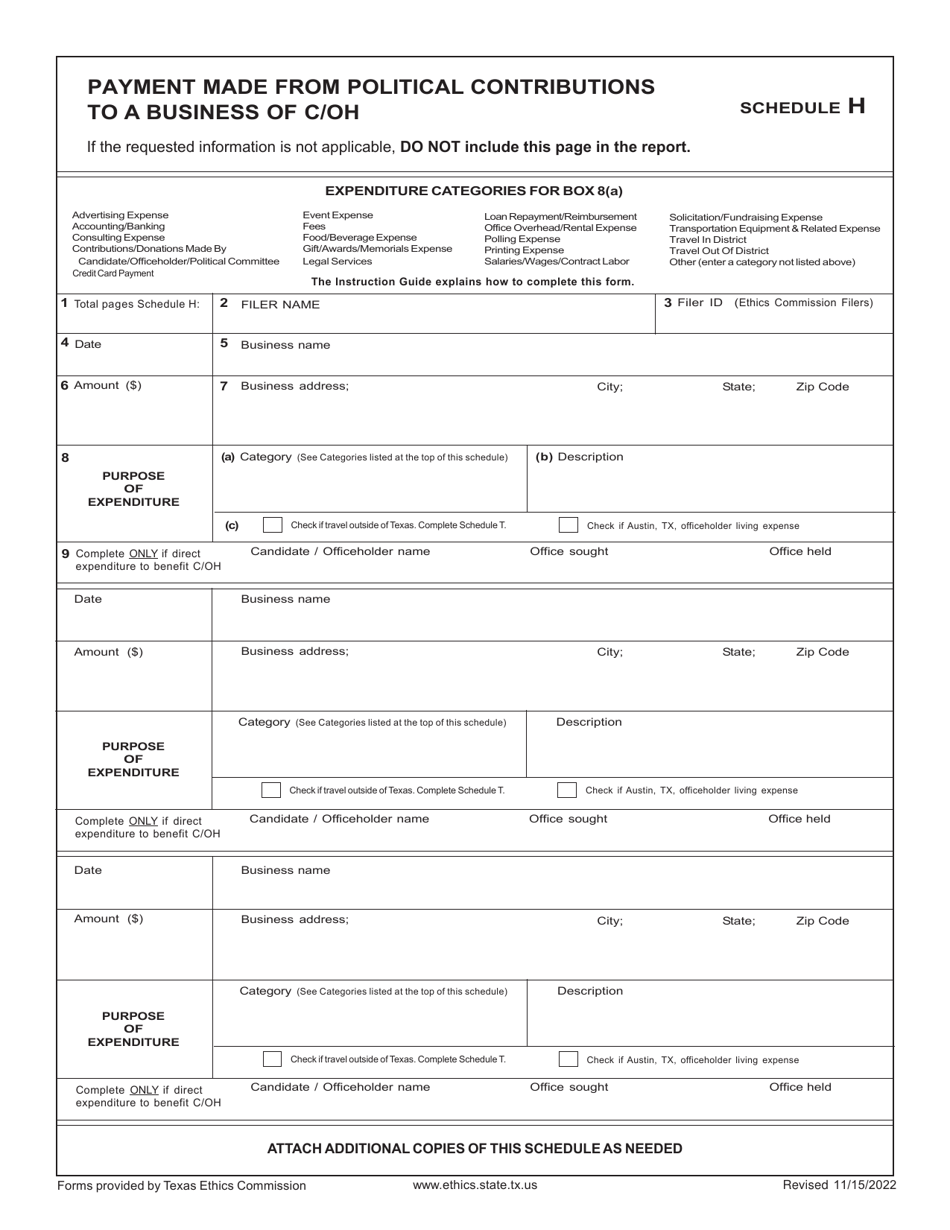 Form C / OH Candidate / Officeholder Campaign Finance Report - Texas, Page 13
