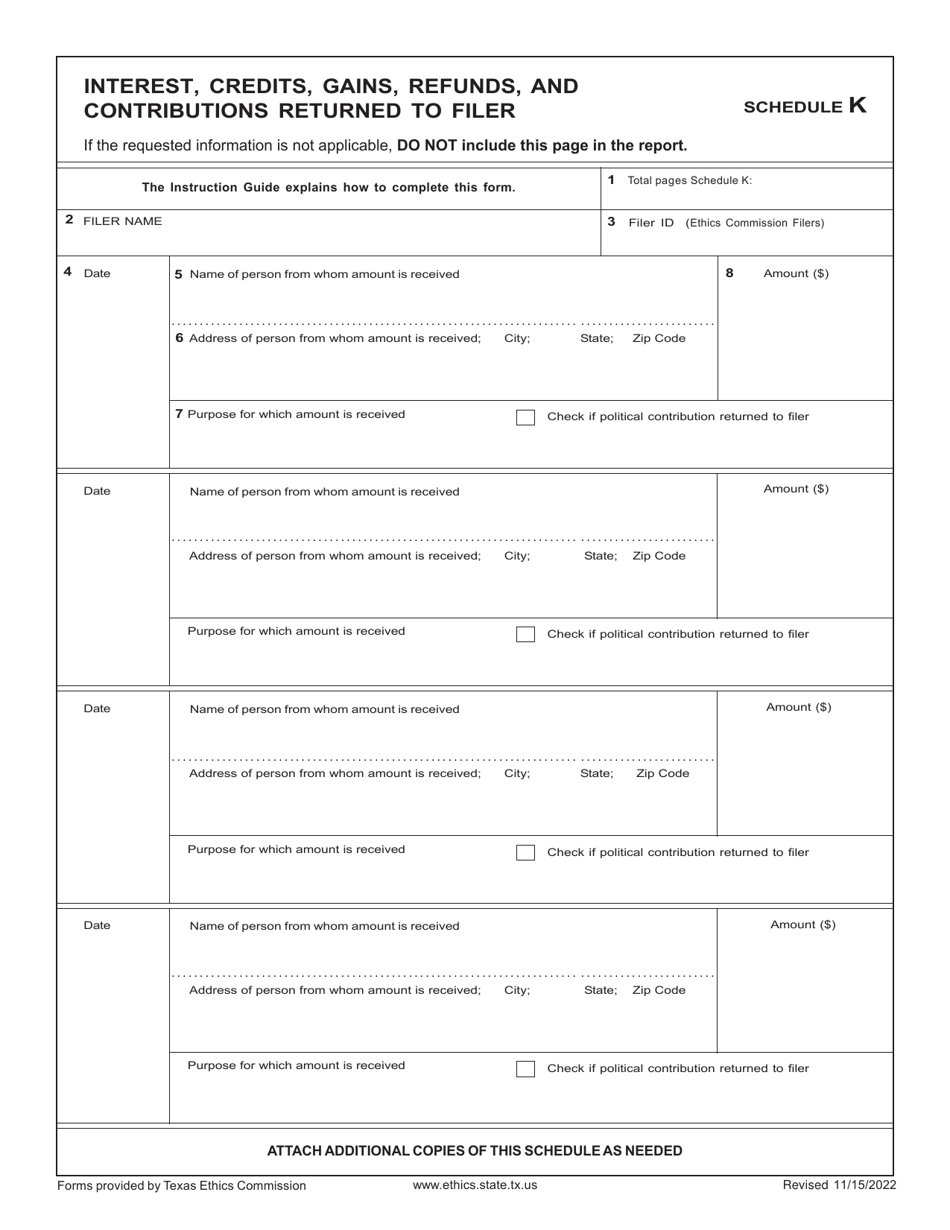 Form C / OH Candidate / Officeholder Campaign Finance Report - Texas, Page 15