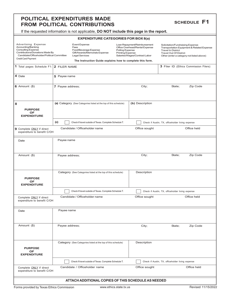 Form C / OH Candidate / Officeholder Campaign Finance Report - Texas, Page 8