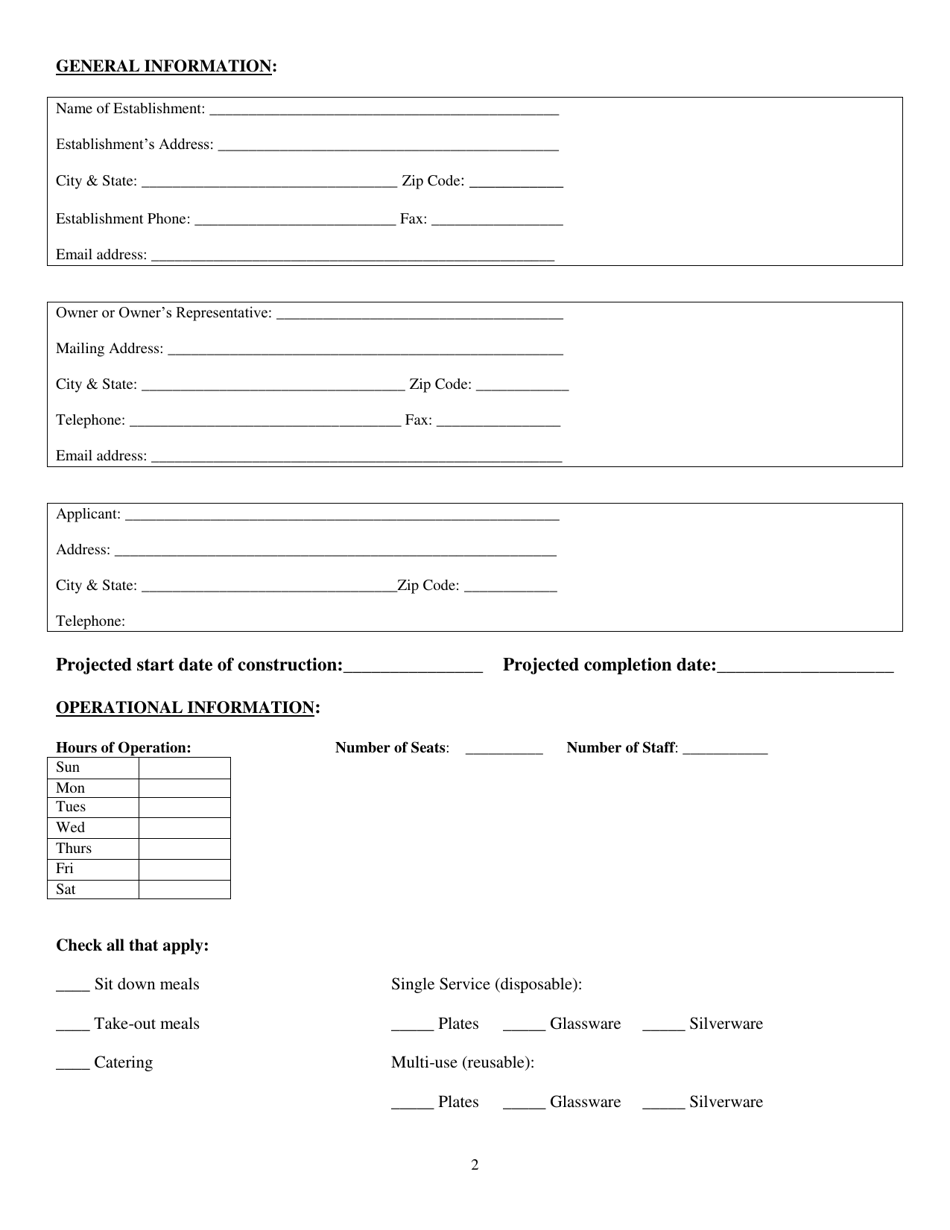 Plan Review Application for Foodservice Establishments - Stanly County, North Carolina, Page 2