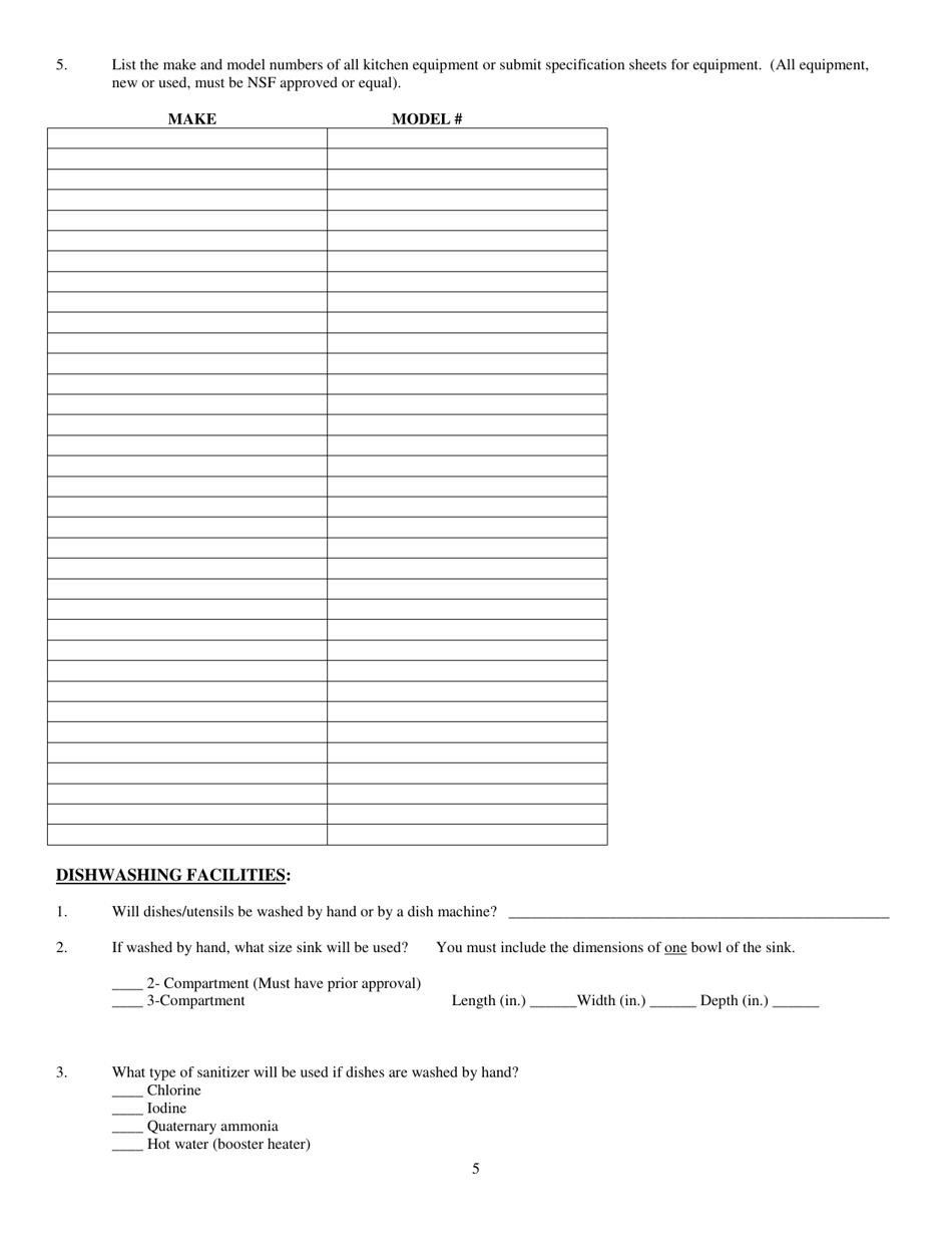 Plan Review Application for Foodservice Establishments - Stanly County, North Carolina, Page 5