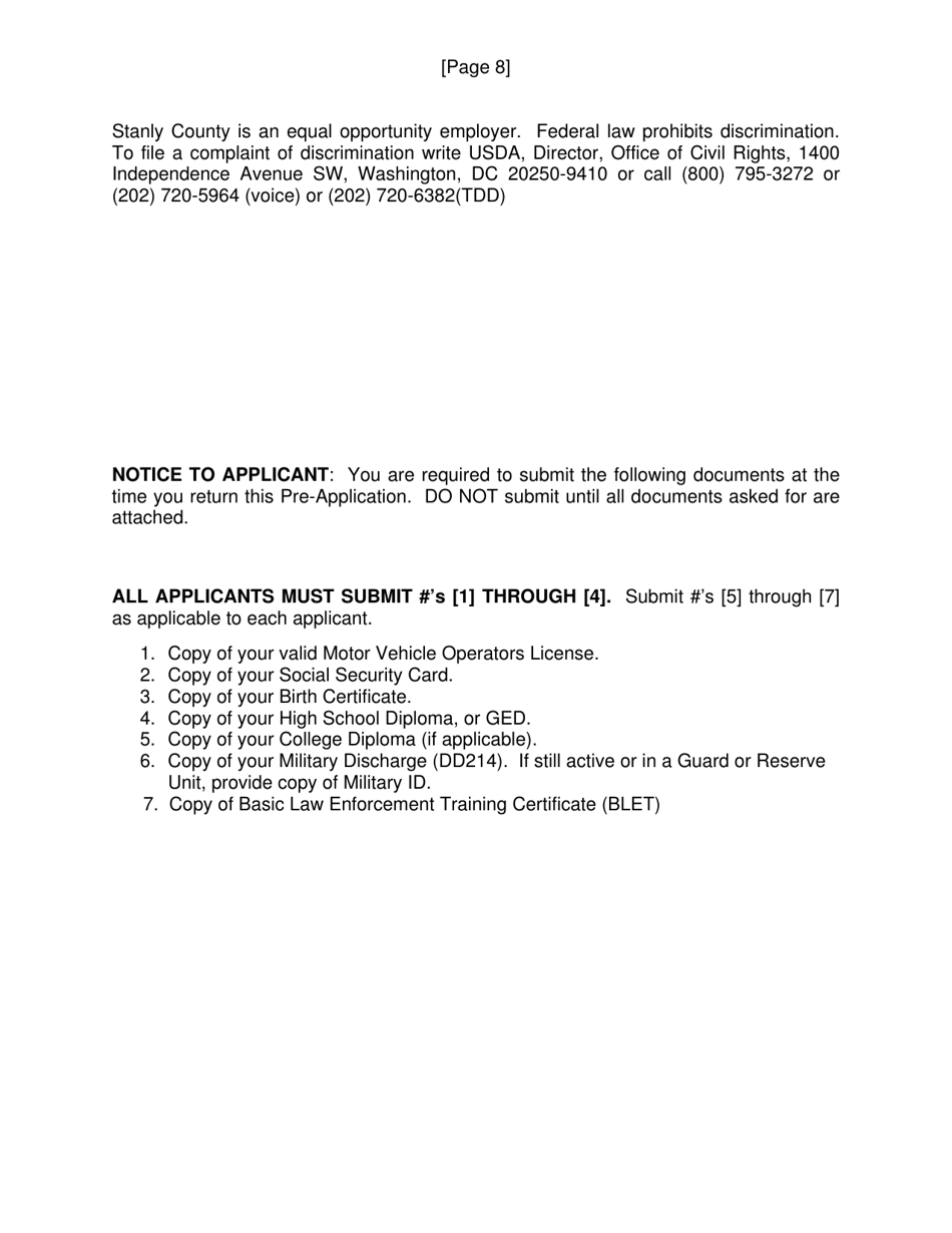 SCSO Form PA-1 Pre-application Information  Personal History Statement - Stanly County, North Carolina, Page 10