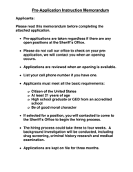 SCSO Form PA-1 Pre-application Information &amp; Personal History Statement - Stanly County, North Carolina