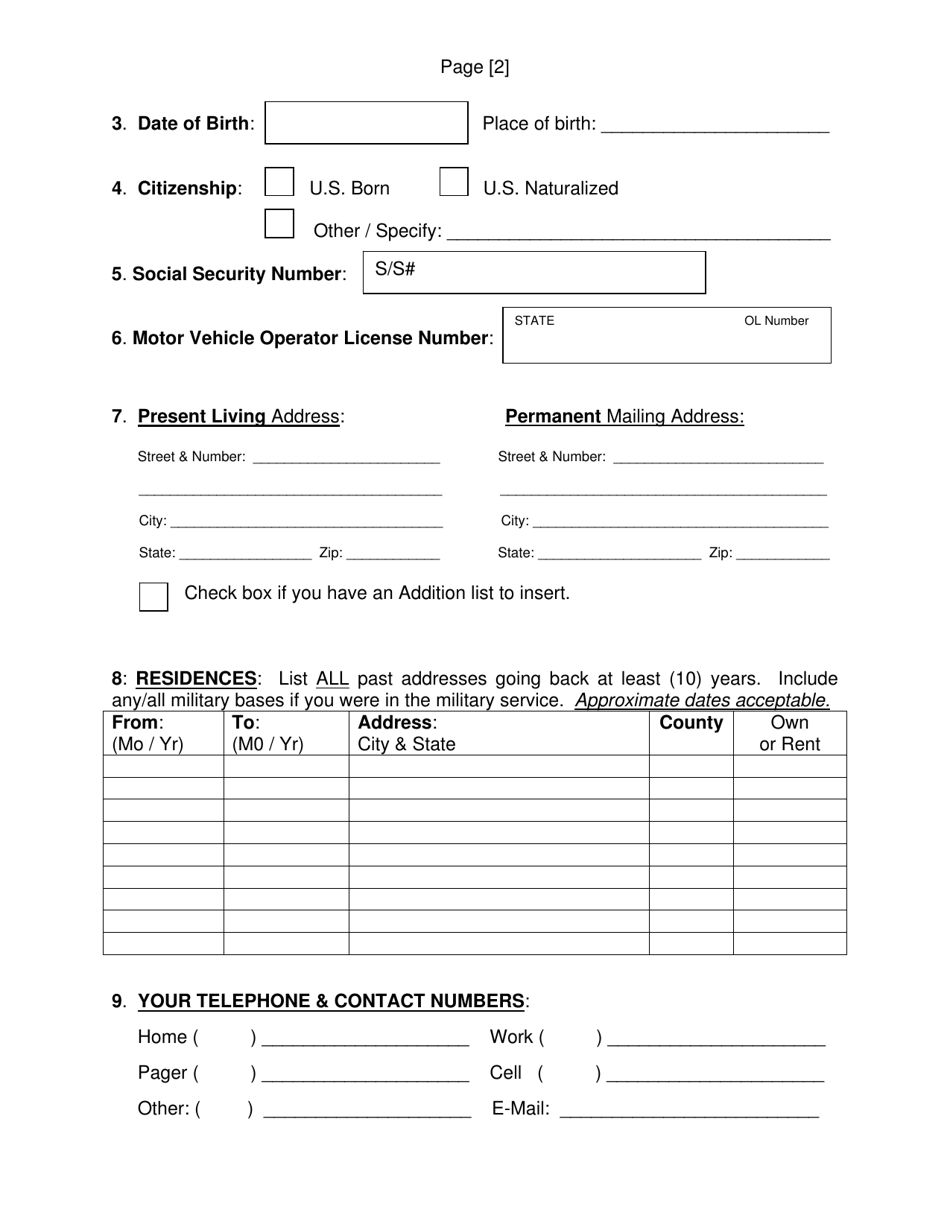 SCSO Form PA-1 Pre-application Information  Personal History Statement - Stanly County, North Carolina, Page 4