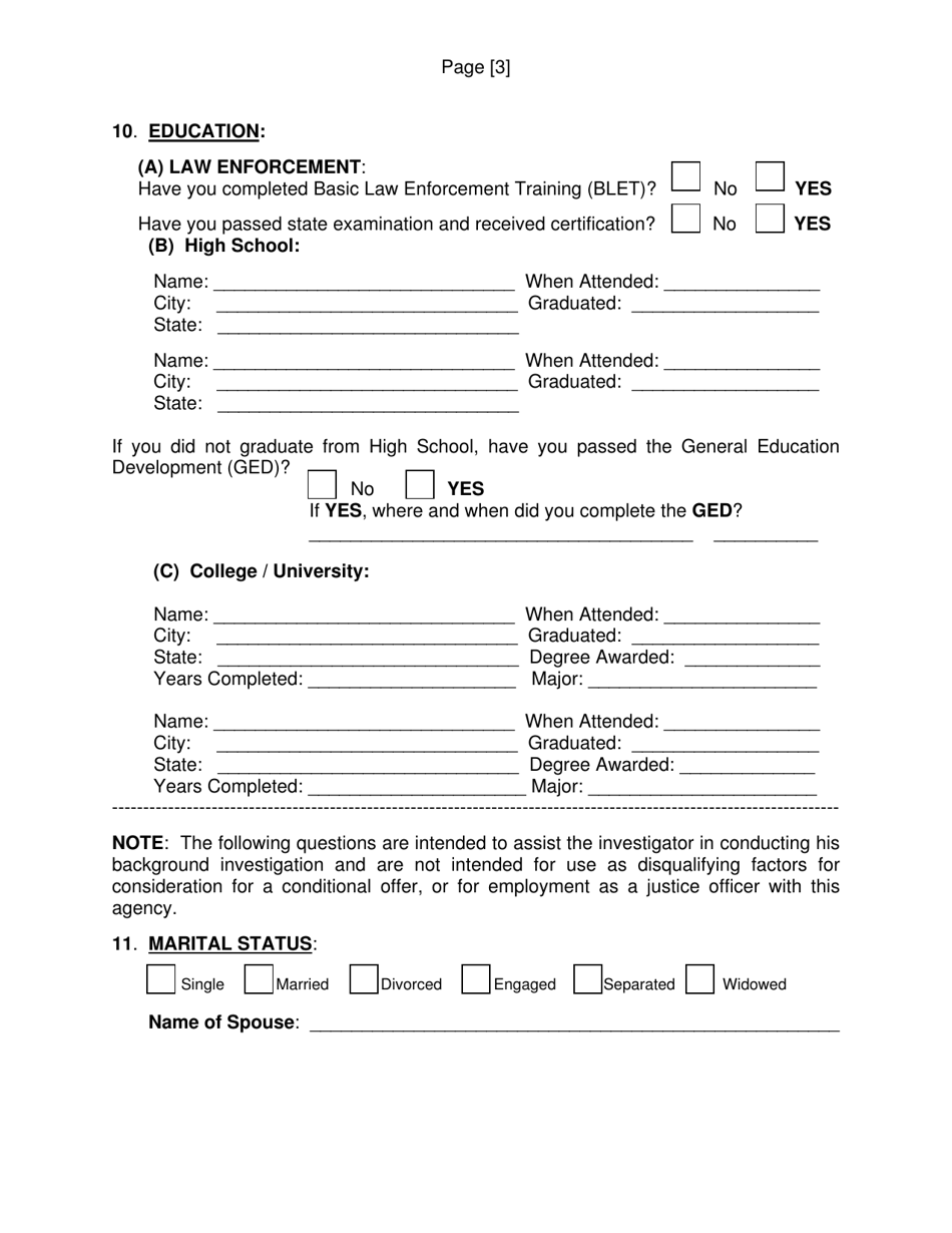 SCSO Form PA-1 Pre-application Information  Personal History Statement - Stanly County, North Carolina, Page 5