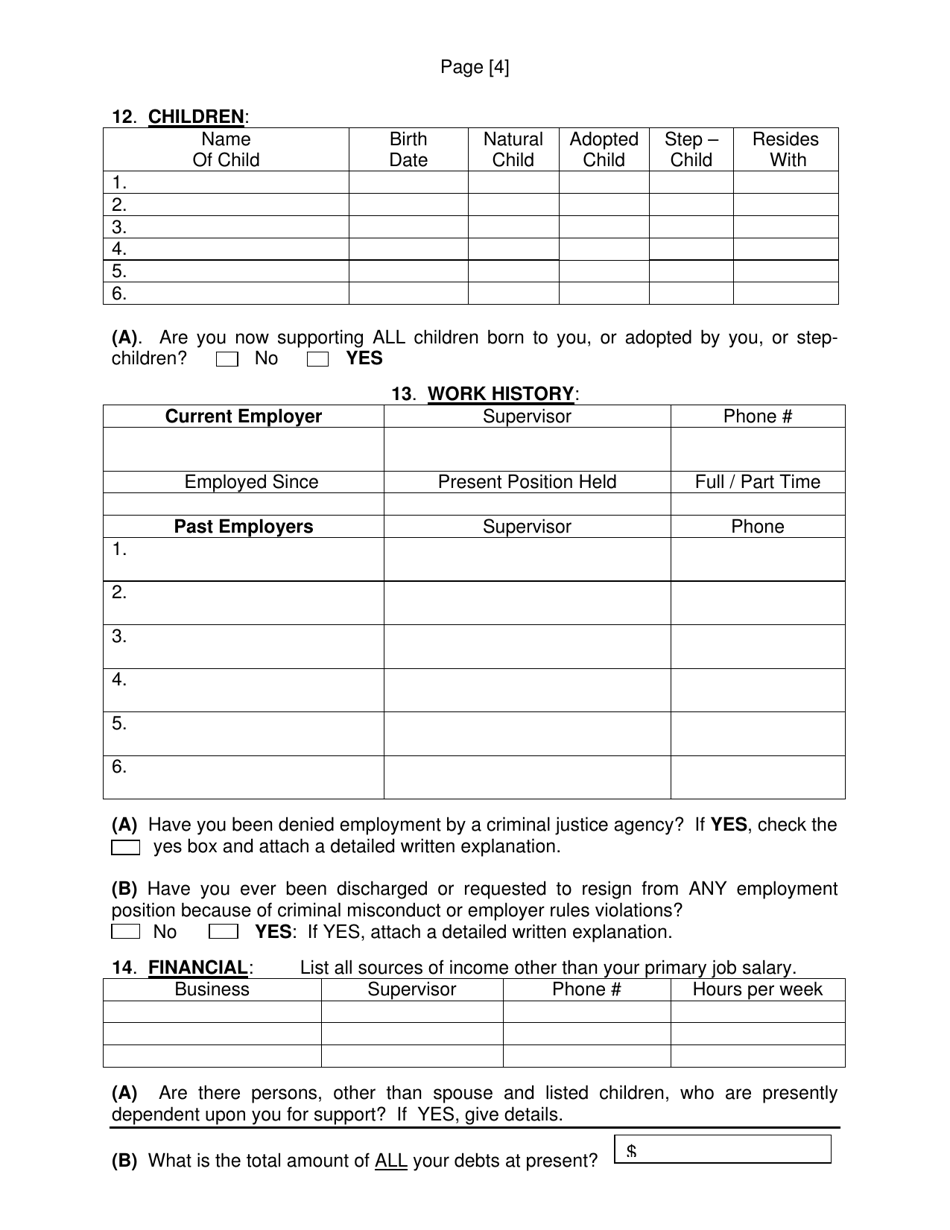 SCSO Form PA-1 Pre-application Information  Personal History Statement - Stanly County, North Carolina, Page 6