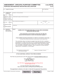 Form ASTA Amendment: Appointment of a Campaign Treasurer by a Specific-Purpose Committee - Texas, Page 2