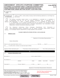 Form ASTA Amendment: Appointment of a Campaign Treasurer by a Specific-Purpose Committee - Texas, Page 3