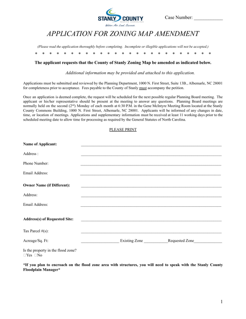 Application for Zoning Map Amendment - Stanly County, North Carolina Download Pdf