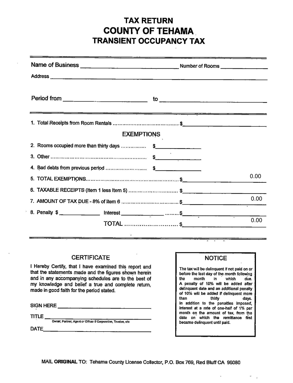 Transient Occupancy Tax - County of Tehama, California, Page 1