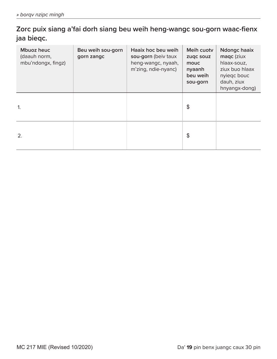 Form MC217 Medi-Cal Renewal Form - California (English / Mien), Page 19