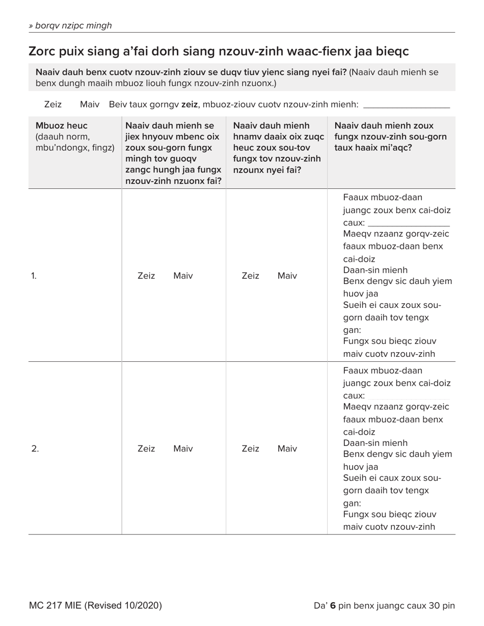 Form MC217 Medi-Cal Renewal Form - California (English / Mien), Page 6