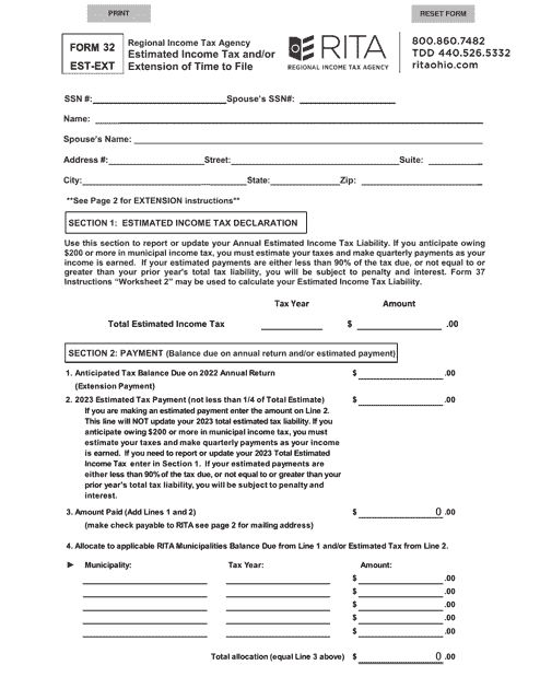 Form 32 EST-EXT 2022 Printable Pdf