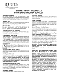 Document preview: Instructions for Form 27 Rita Net Profit Tax Return - Ohio