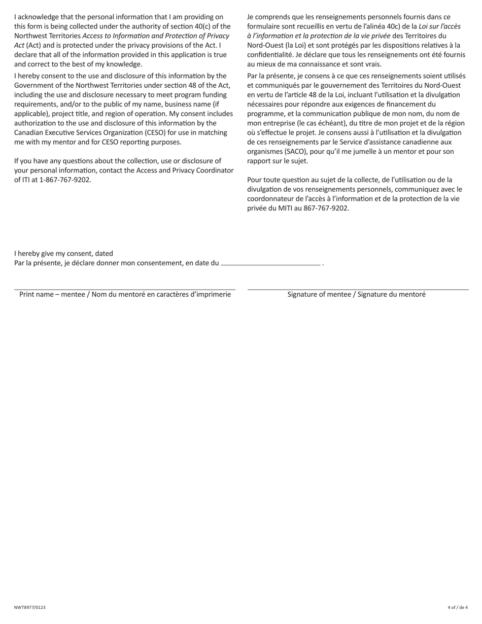 Form NWT8977 Emerging Entrepreneurs Business Mentorship Program - Mentee Application Form - Northwest Territories, Canada (English / French), Page 4