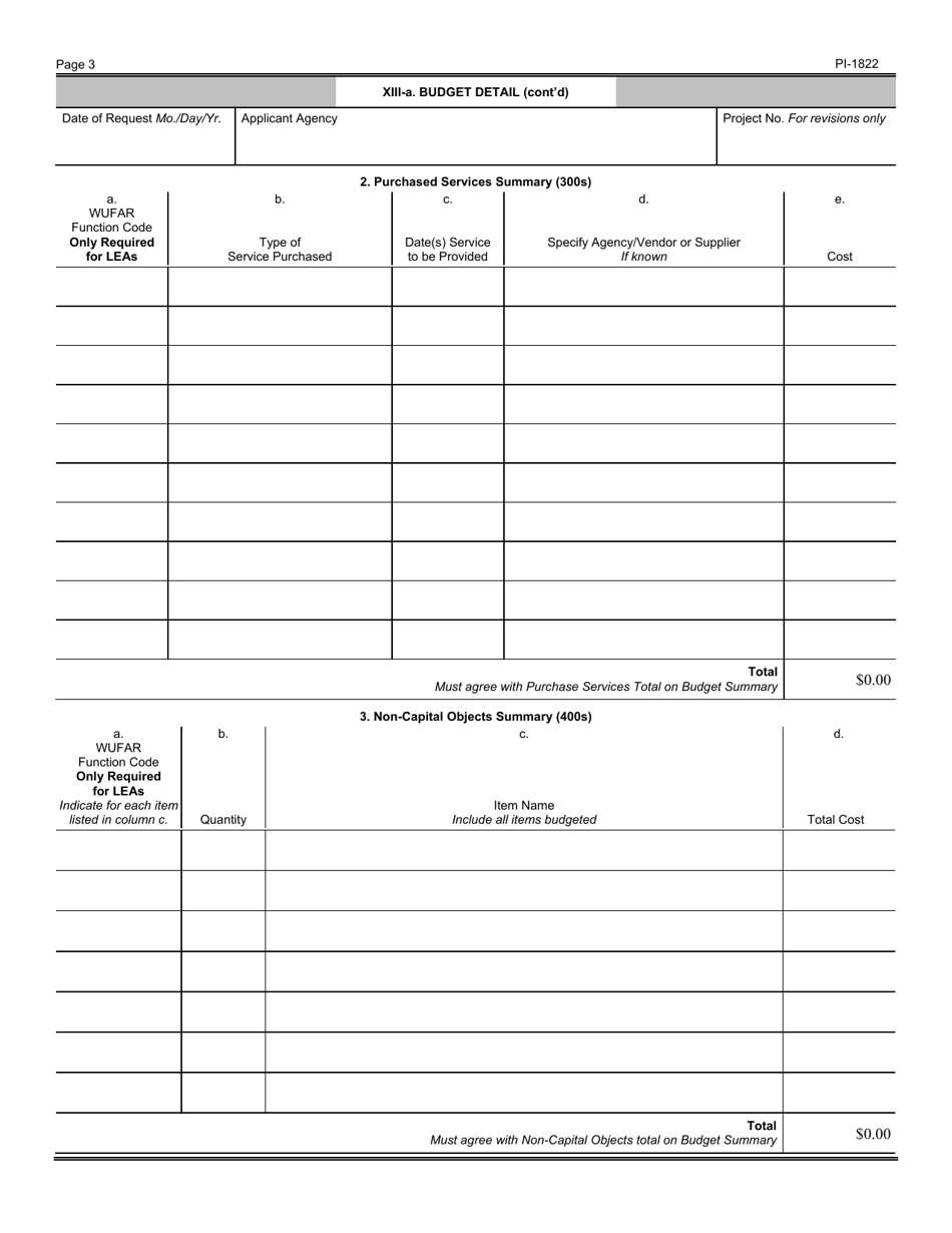Form PI-1822 Budget Change Request - School-Based Mental Health Services Grant - Wisconsin, Page 3