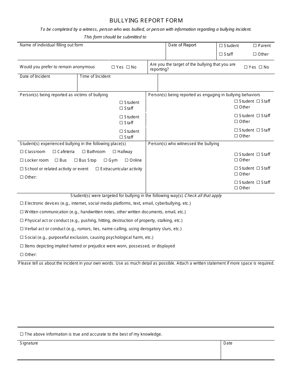 Bullying Report Form - Wisconsin, Page 1