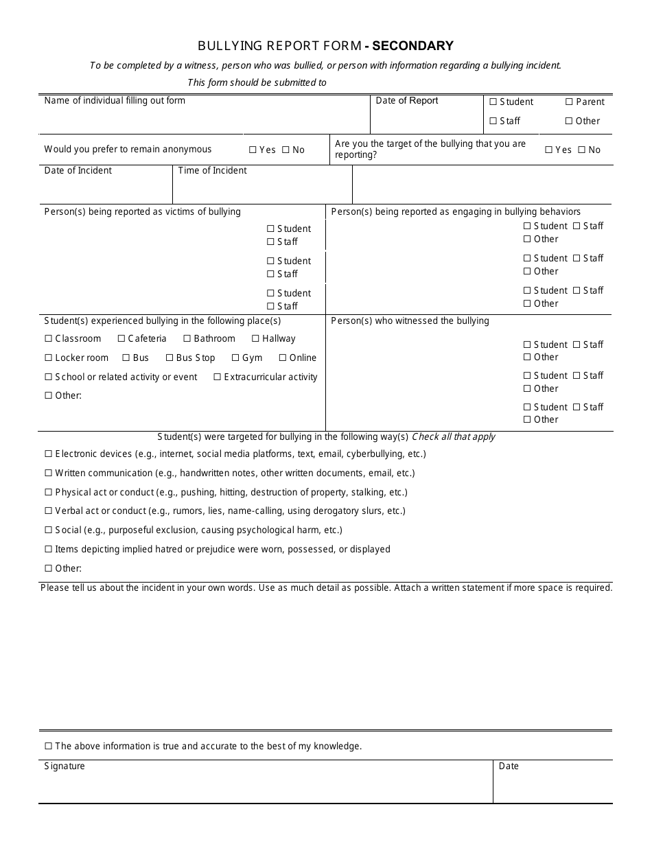 Wisconsin Bullying Report Form - Secondary - Fill Out, Sign Online And 