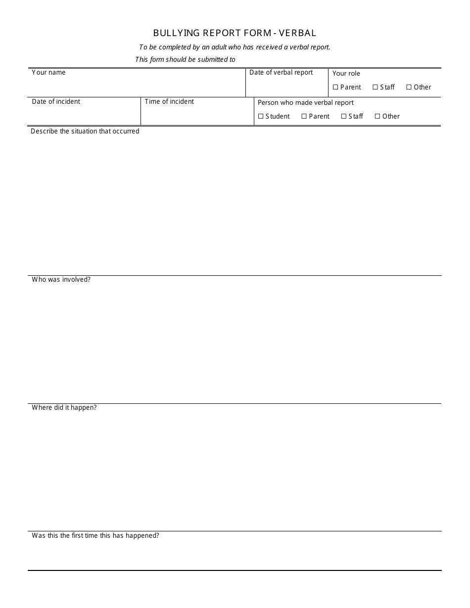 Bullying Report Form - Verbal - Wisconsin, Page 1