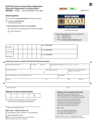 Form MV2960 Golf Wisconsin License Plate Application - Wisconsin, Page 2