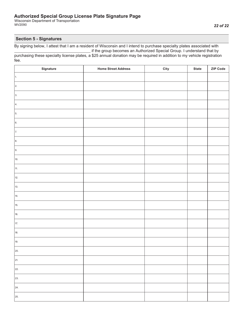 Form MV2090 Authorized Special Group License Plate Application - Wisconsin, Page 22