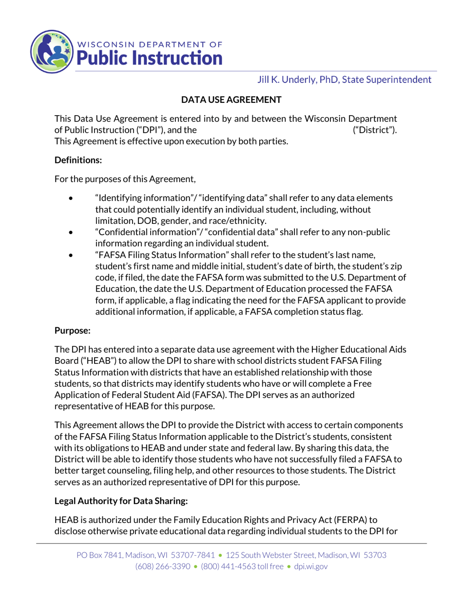 District Fafsa Data Sharing Agreement - Wisconsin, Page 1