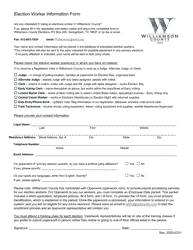 Document preview: Election Worker Information Form - Williamson County, Texas
