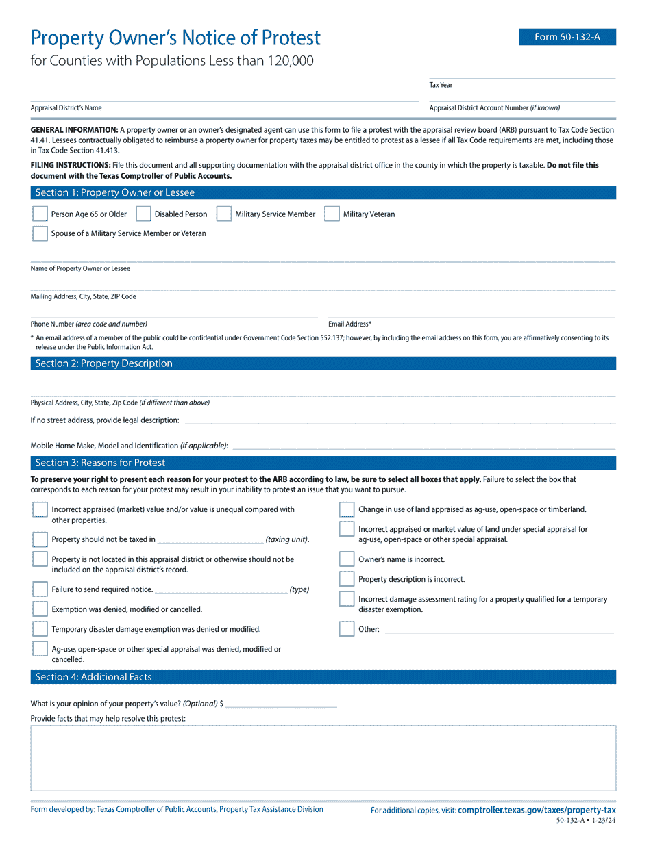 Form 50-132-A Property Owners Notice of Protest - Texas, Page 1