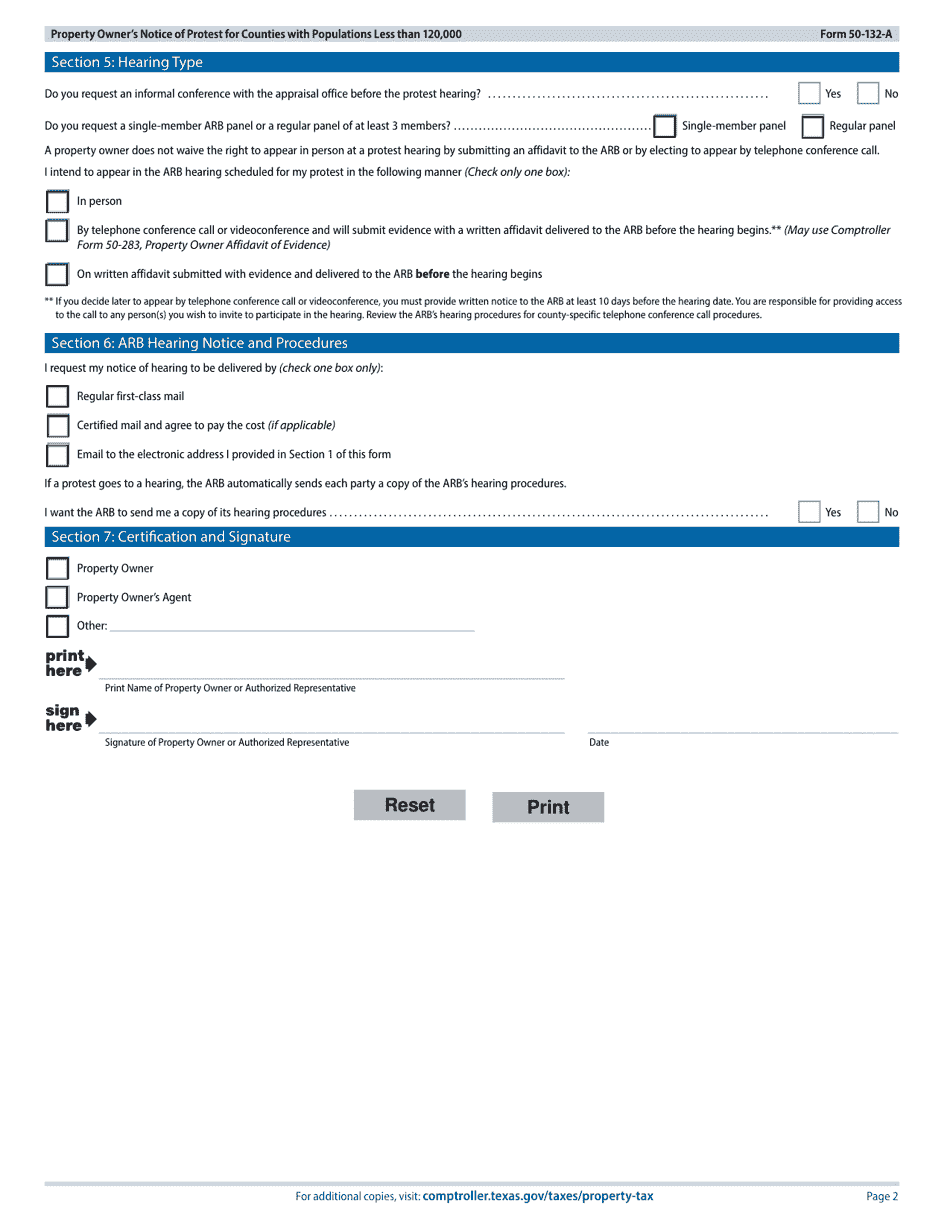 Form 50-132-A Property Owners Notice of Protest - Texas, Page 2