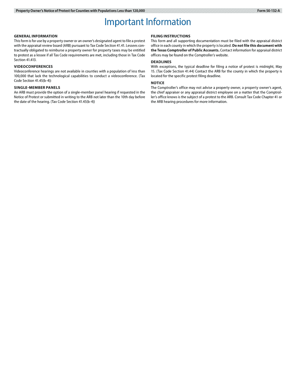 Form 50-132-A Property Owners Notice of Protest - Texas, Page 3