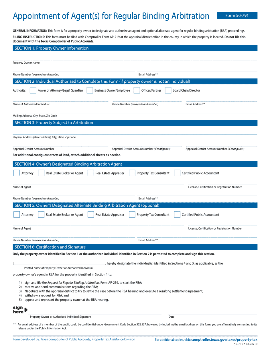 Form 50-791 Download Fillable PDF or Fill Online Appointment of Agent(S ...