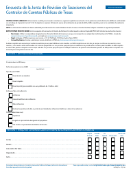 Formulario 50-823-S Encuesta De La Junta De Revision De Tasaciones Del Contralor De Cuentas Publicas De Texas - Texas (Spanish)