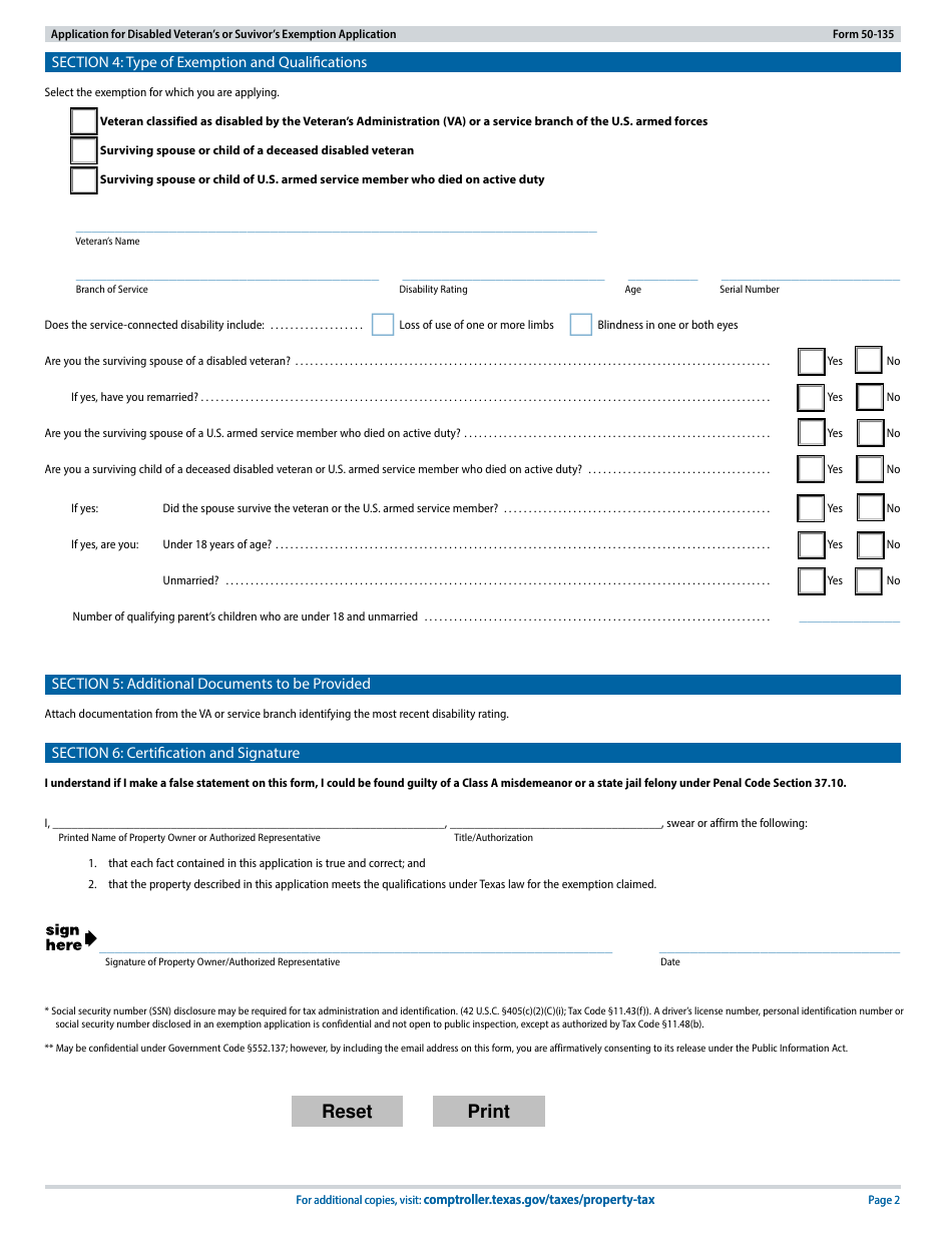 Form 50-135 Download Fillable PDF or Fill Online Disabled Veteran's or ...