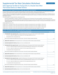 Document preview: Form 50-856-A Supplemental Tax Rate Calculation Worksheet Voter-Approval Tax Rate for Taxing Units in a Disaster Area Other Than School Districts or Water Districts - Texas