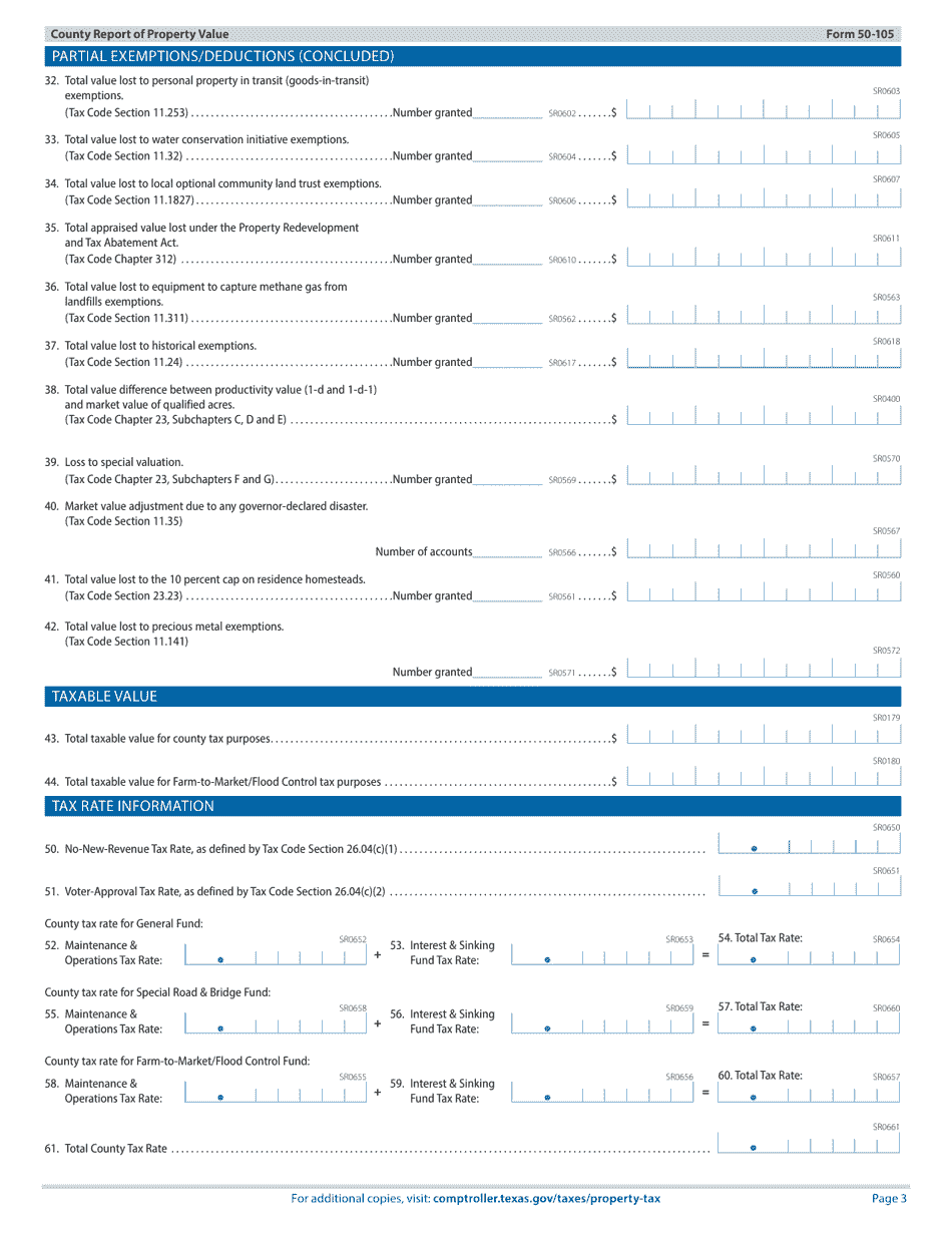 Form 50-105 County Report of Property Value - Texas, Page 3