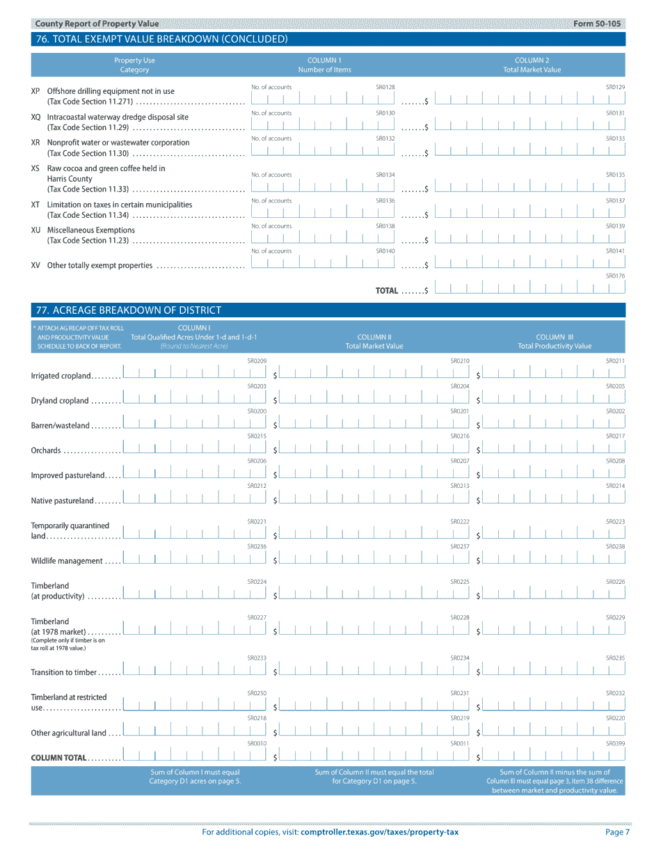 Form 50-105 County Report of Property Value - Texas, Page 7