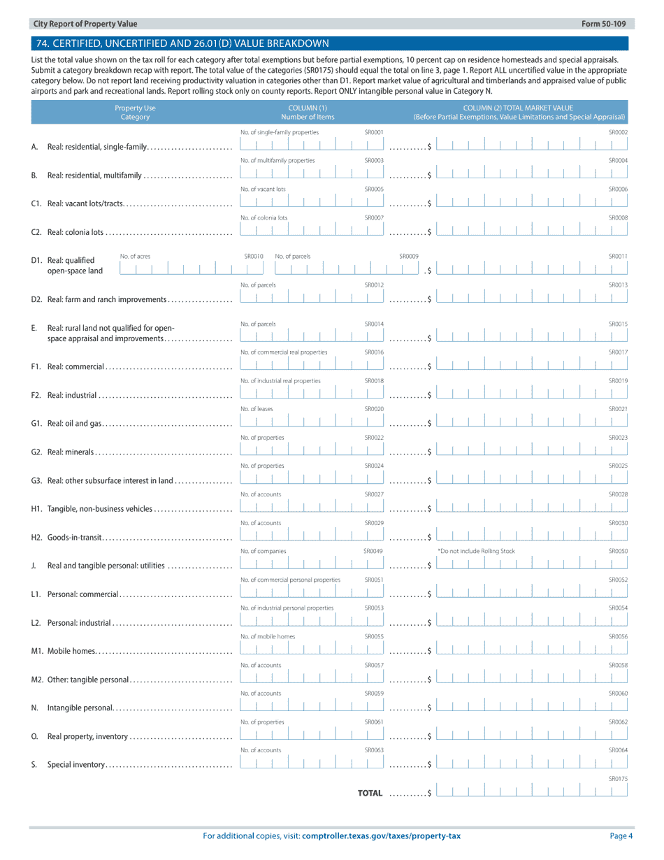 Form 50-109 City Report of Property Value - Texas, Page 4