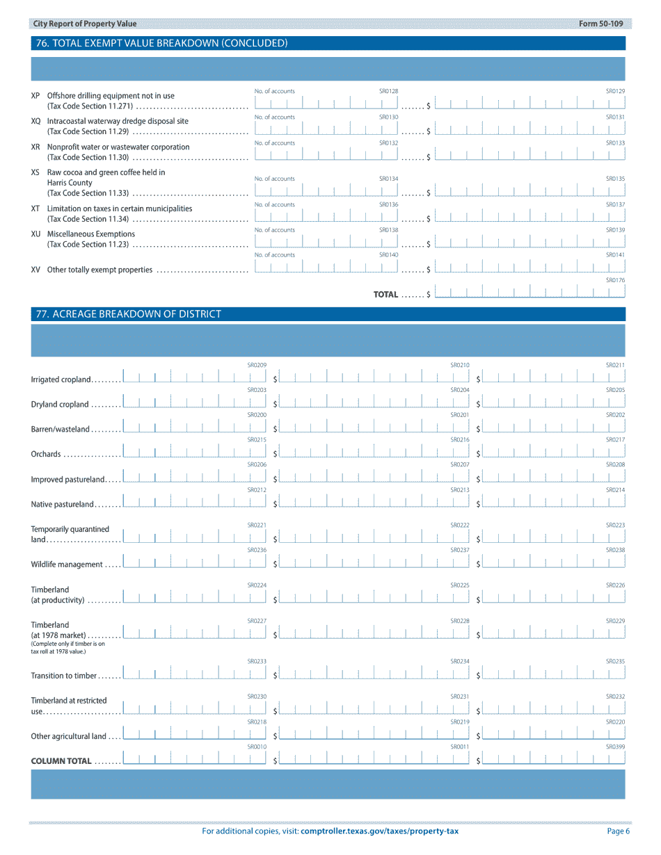 Form 50-109 City Report of Property Value - Texas, Page 6