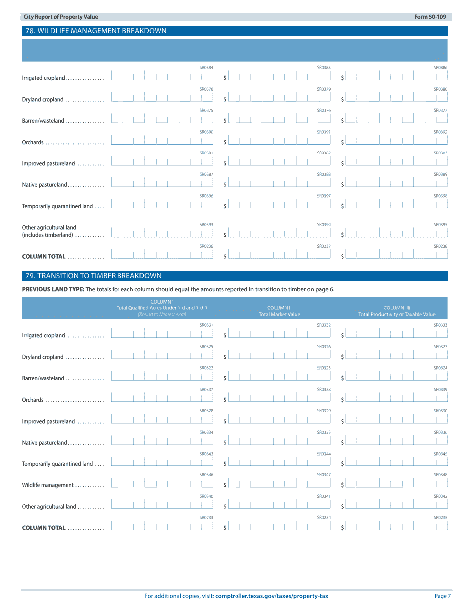 Form 50-109 City Report of Property Value - Texas, Page 7