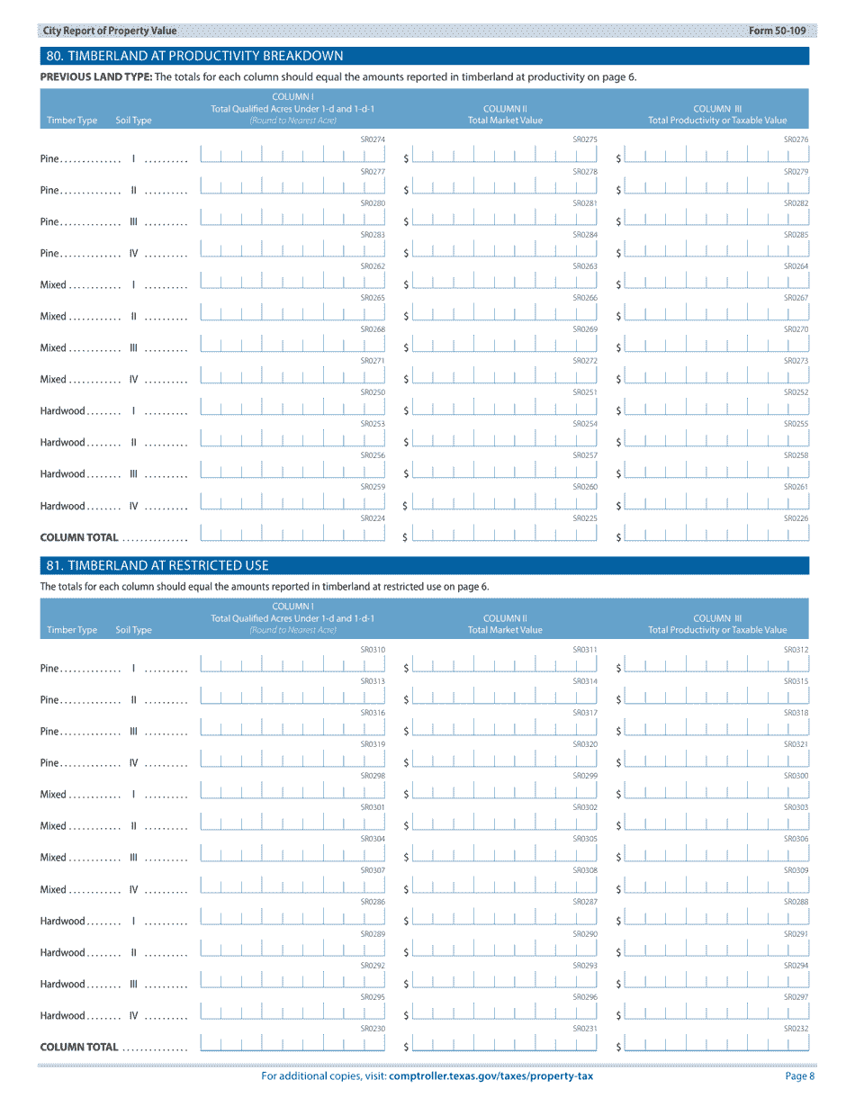 Form 50-109 City Report of Property Value - Texas, Page 8