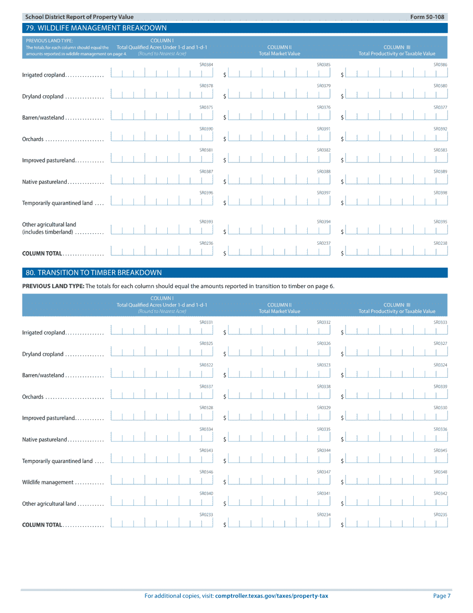 Form 50-108 School District Report of Property Value - Texas, Page 7