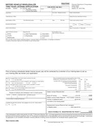 Document preview: Form MV2860 Motor Vehicle Wholesaler Two Year License Application - Wisconsin